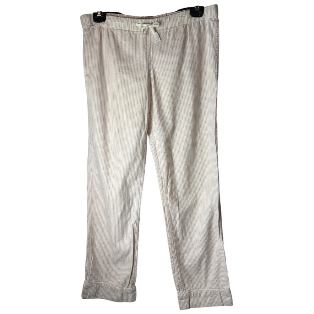 J Crew Pajama Pants Women Small Ivory Pink Striped Cotton Lounge Sleepwear‎